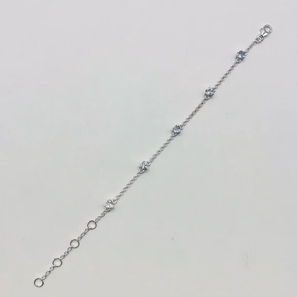 Natural Aquamarine Heart Shape 925 Sterling Silver Dainty Bracelet - Picture 3 of 3